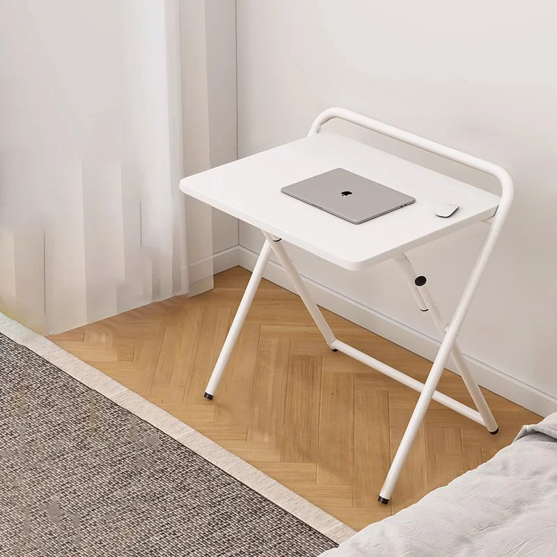 Modern Minimalist Steel Tube MDF Foldable Rounded Rectangular Office Desk 1/2 Tier For Bedroom