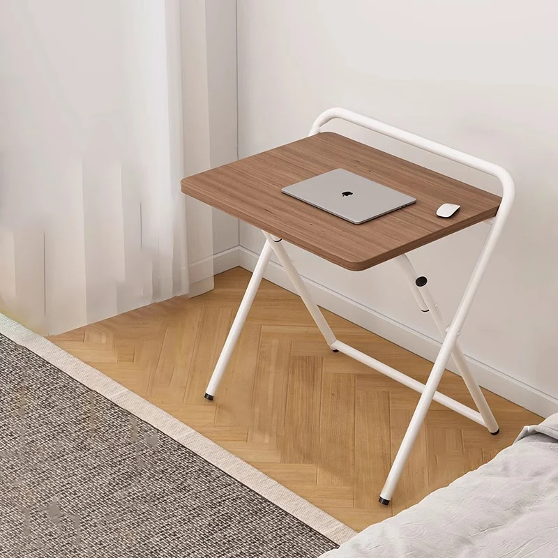 Modern Minimalist Steel Tube MDF Foldable Rounded Rectangular Office Desk 1/2 Tier For Bedroom