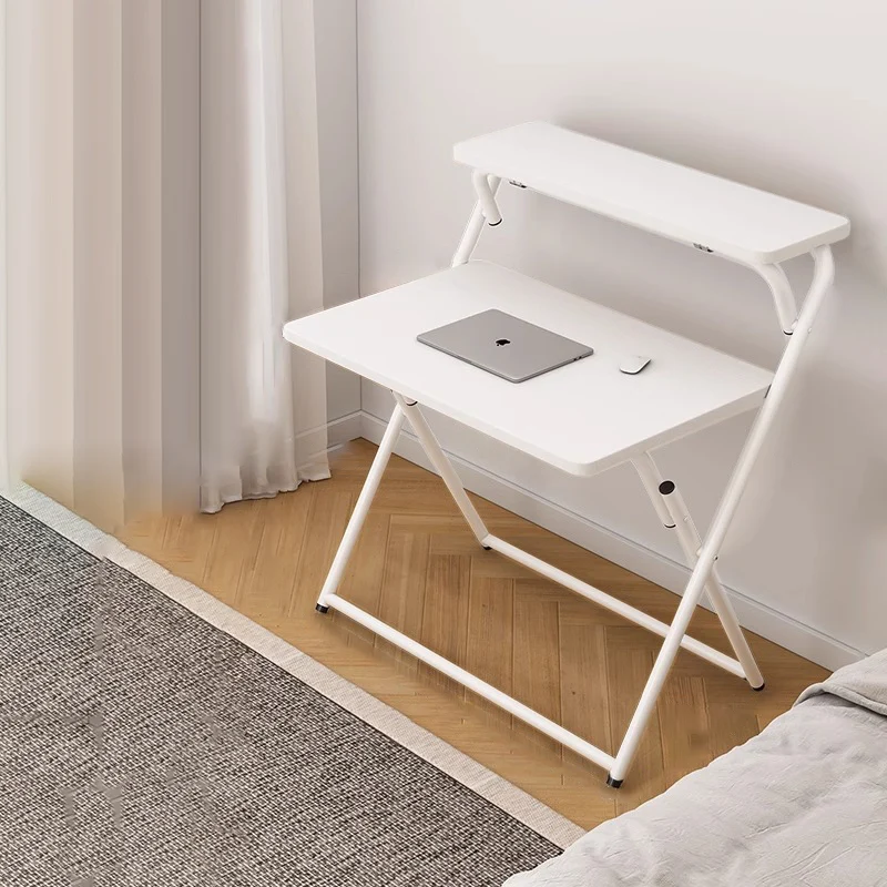 Modern Minimalist Steel Tube MDF Foldable Rounded Rectangular Office Desk 1/2 Tier For Bedroom