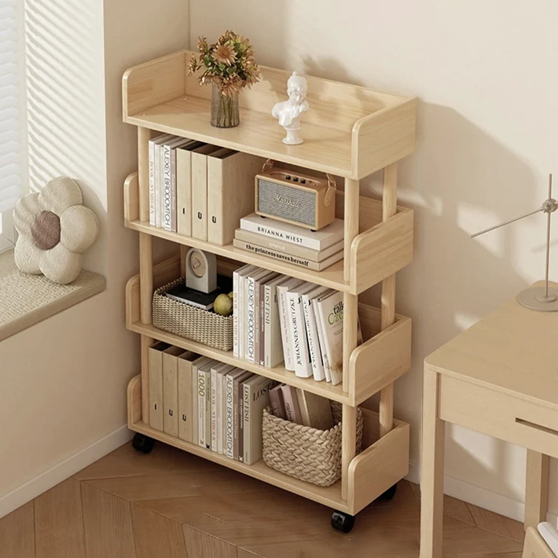 Modern Minimalist Rectangular MDF Movable Bookshelf 3/4-Tier For Living Room