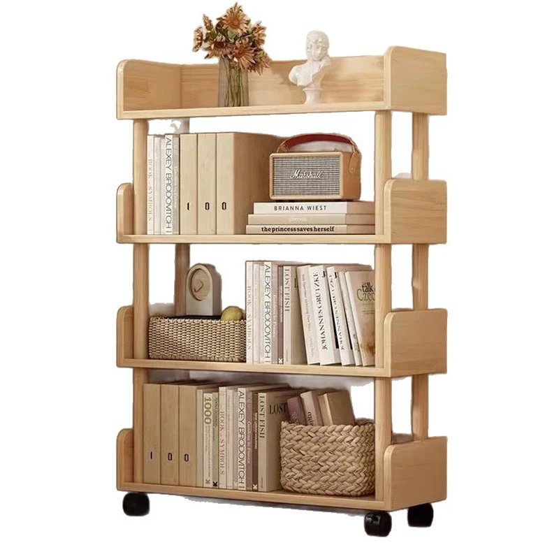 Modern Minimalist Rectangular MDF Movable Bookshelf 3/4-Tier For Living Room