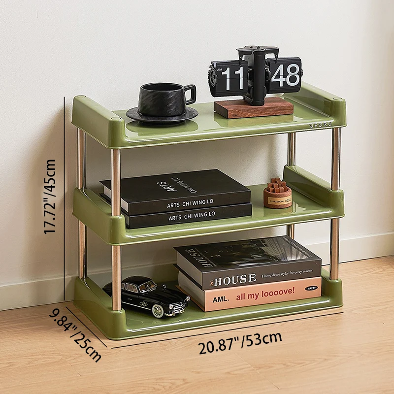 Contemporary Industrial Rectangular PP Plastic Stainless Steel Multi-Layer Storage Shelf 2/3/4/5-Tier For Living Room