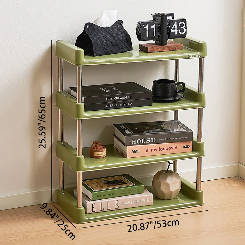 Contemporary Industrial Rectangular PP Plastic Stainless Steel Multi-Layer Storage Shelf 2/3/4/5-Tier For Living Room
