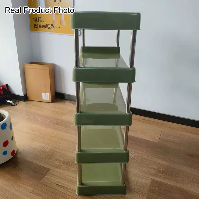 Contemporary Industrial Rectangular PP Plastic Stainless Steel Multi-Layer Storage Shelf 2/3/4/5-Tier For Living Room