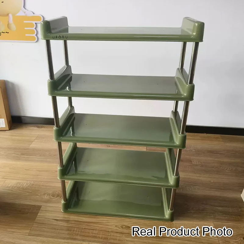 Contemporary Industrial Rectangular PP Plastic Stainless Steel Multi-Layer Storage Shelf 2/3/4/5-Tier For Living Room