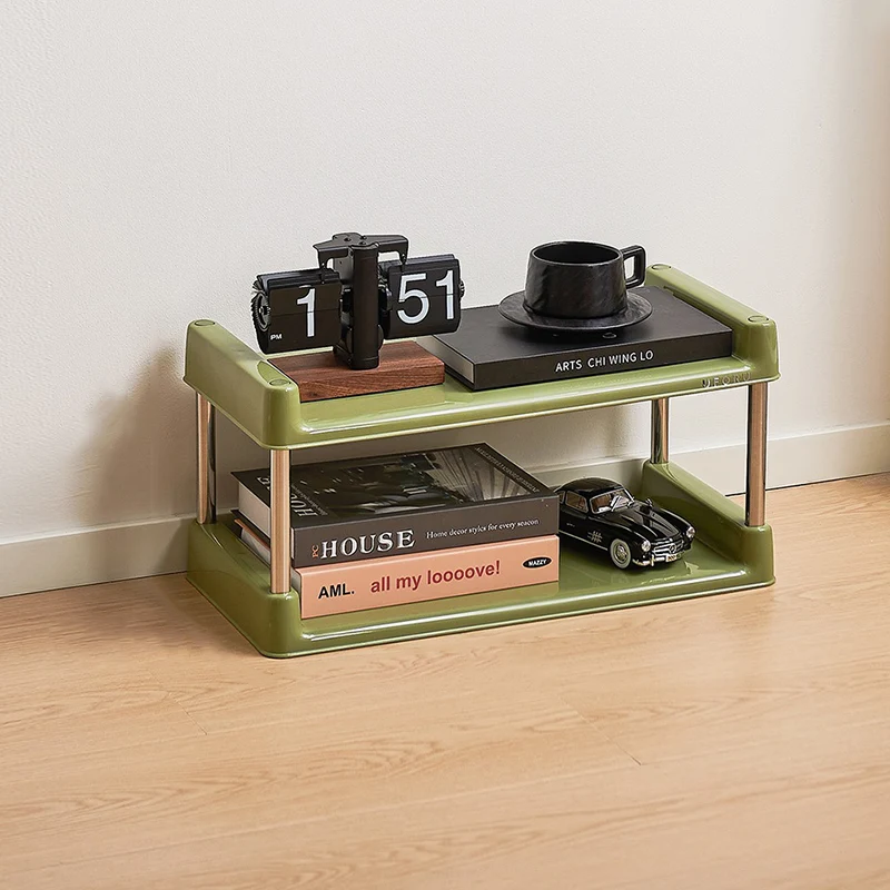 Contemporary Industrial Rectangular PP Plastic Stainless Steel Multi-Layer Storage Shelf 2/3/4/5-Tier For Living Room