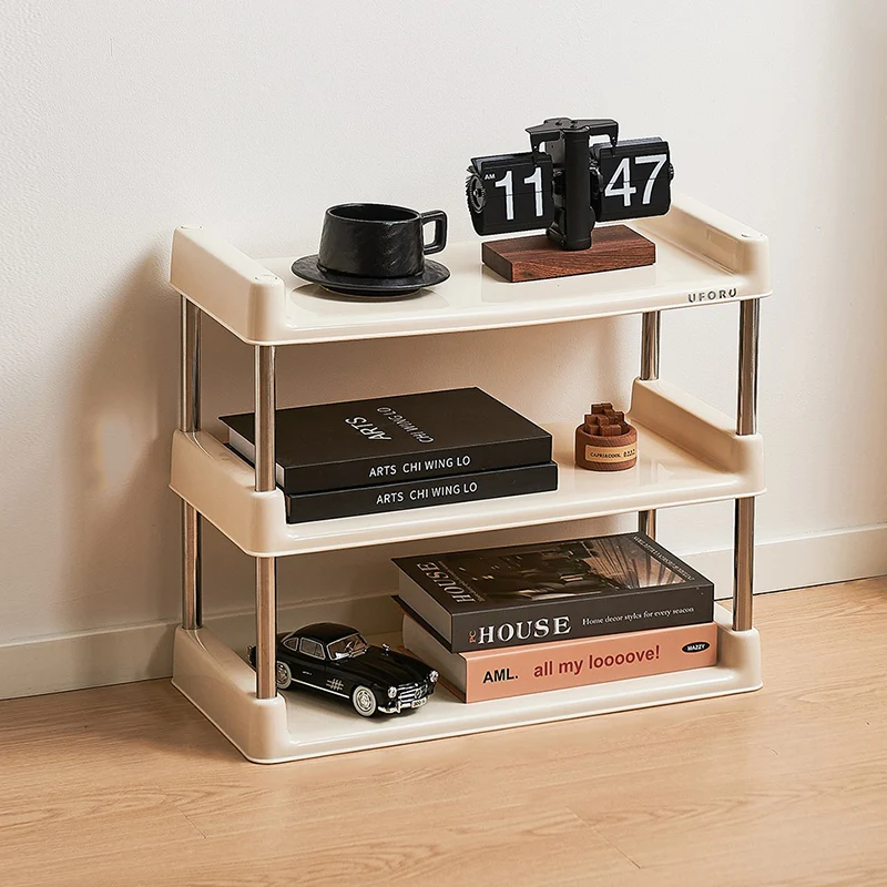 Contemporary Industrial Rectangular PP Plastic Stainless Steel Multi-Layer Storage Shelf 2/3/4/5-Tier For Living Room