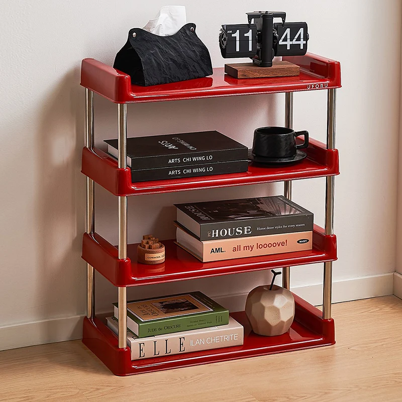 Contemporary Industrial Rectangular PP Plastic Stainless Steel Multi-Layer Storage Shelf 2/3/4/5-Tier For Living Room
