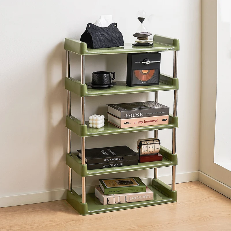 Contemporary Industrial Rectangular PP Plastic Stainless Steel Multi-Layer Storage Shelf 2/3/4/5-Tier For Living Room