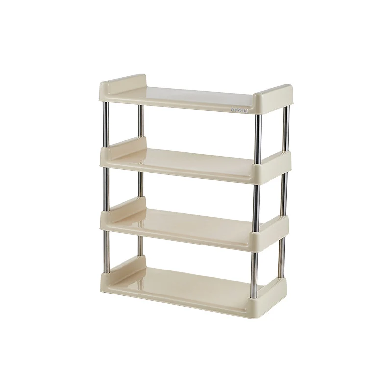 Contemporary Industrial Rectangular PP Plastic Stainless Steel Multi-Layer Storage Shelf 2/3/4/5-Tier For Living Room