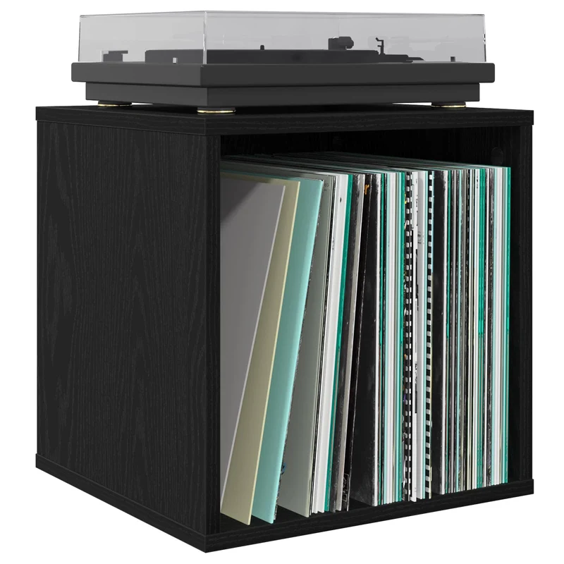 Caixa de Álbum de Vinil Carvalho Preto 37 x 36,5 x 38 cm