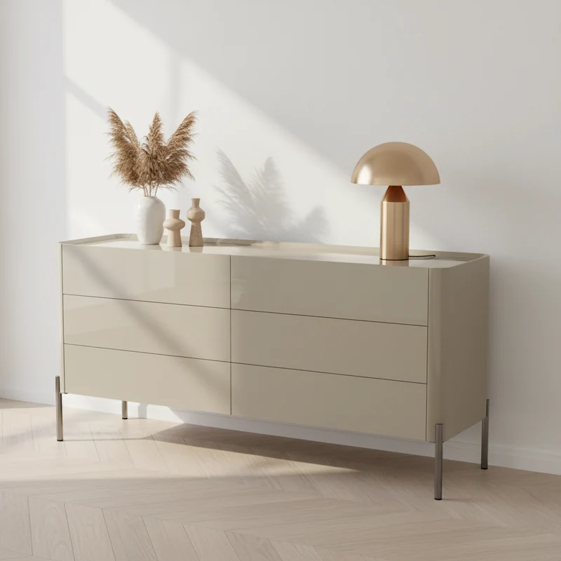 Modern Minimalist E1 MDF Storage Cabinet With Carbon Steel High Legs 5/6-Drawer For Bedroom & Living Room Organization