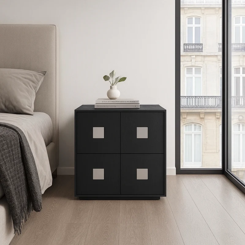 Contemporary Retro Solid Wood Plywood Storage Cabinet With 2 Drawers - Smooth Slides & Compact Design For Living Room & Bedroom