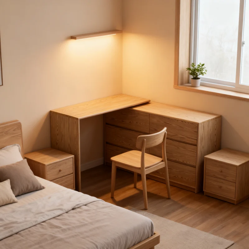 Modern Minimalist Solid Ash Wood Modular Desk With 6-Drawer Storage Cabinet For Home Office & Bedroom