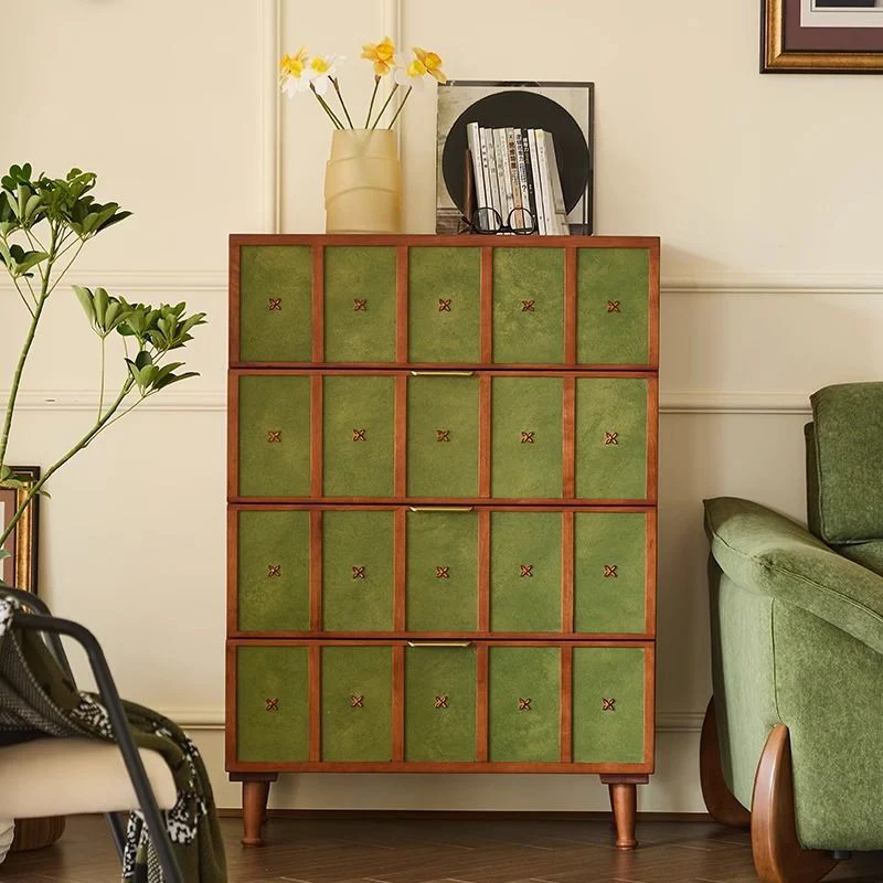 Contemporary Retro Cherry Wood Rectangular Storage Cabinet With 4 Drawers For Living Room