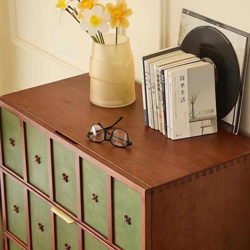 Contemporary Retro Cherry Wood Rectangular Storage Cabinet With 4 Drawers For Living Room
