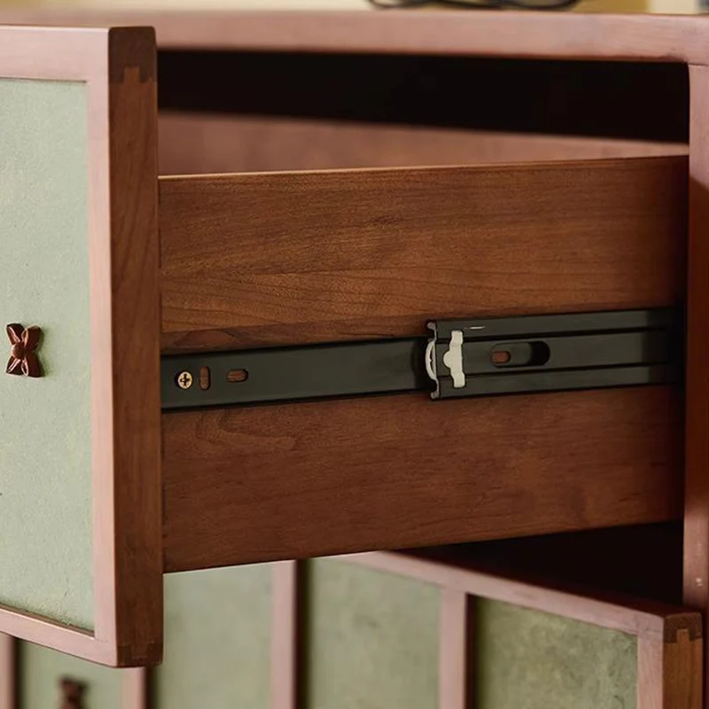 Contemporary Retro Cherry Wood Rectangular Storage Cabinet With 4 Drawers For Living Room