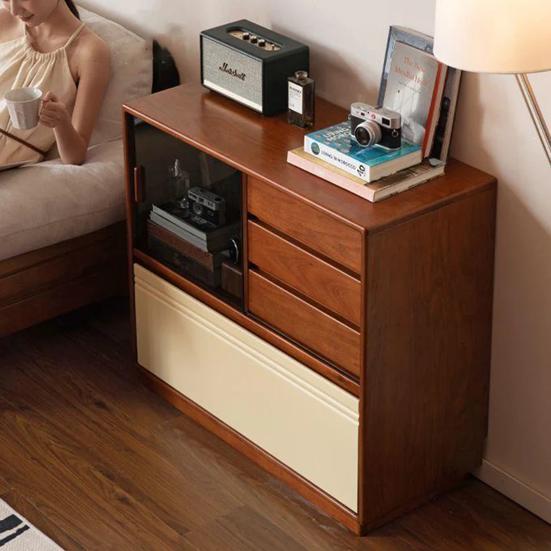 Modern Minimalist Boxwood Solid Wood Rectangular Storage Cabinet With 4-Drawer For Living Room