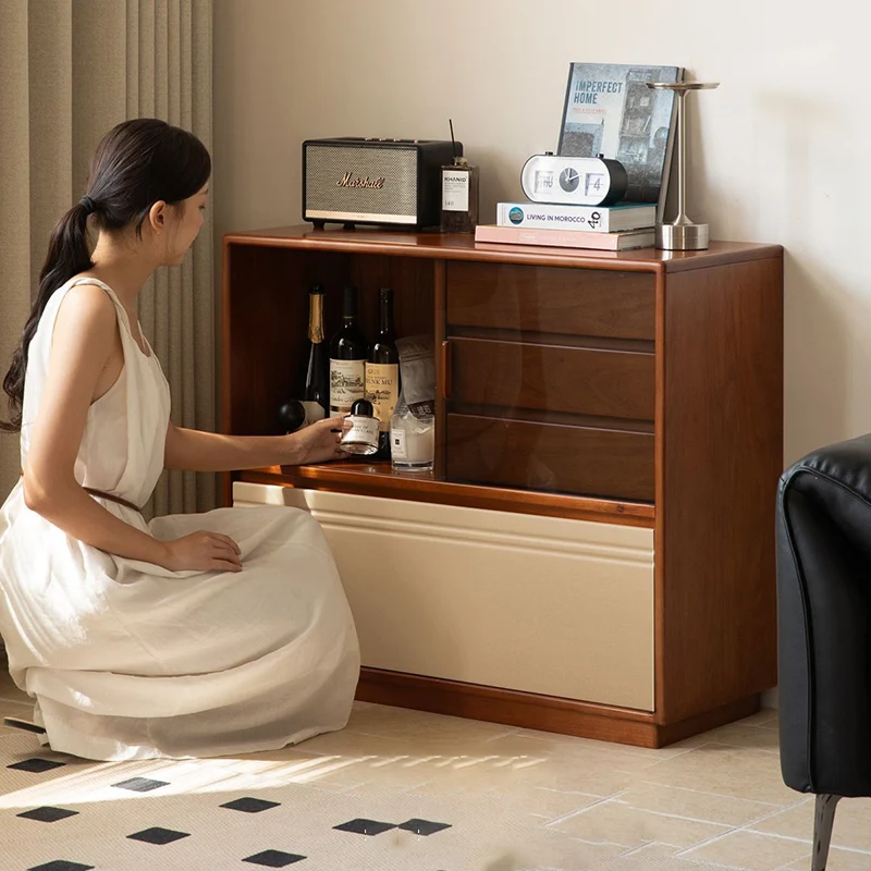 Modern Minimalist Boxwood Solid Wood Rectangular Storage Cabinet With 4-Drawer For Living Room