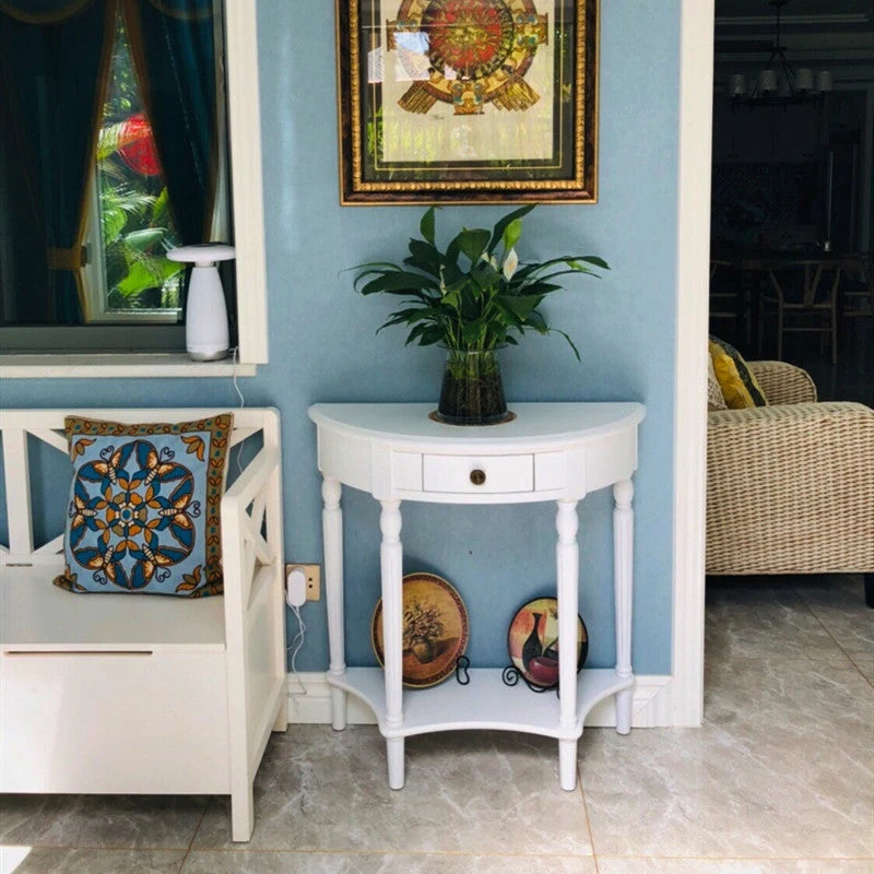 Traditional French Semi-Circular Design Solid Wood MDF Console Table 1-Drawer For Living Room & Entryway