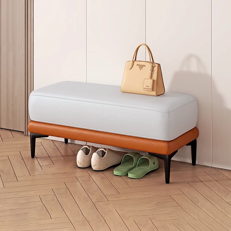 Modern Minimalist Rectangular Synthetic Fabric Sponge Poplar Plywood Iron Bench For Living Room