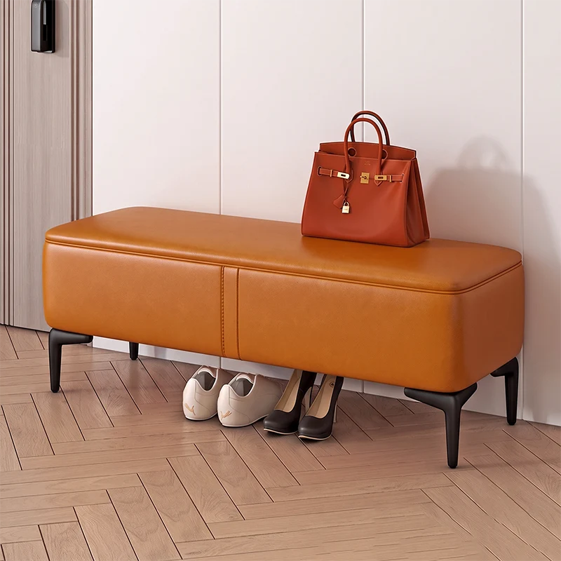 Modern Minimalist Rectangular Synthetic Fabric Sponge Poplar Plywood Iron Bench For Living Room