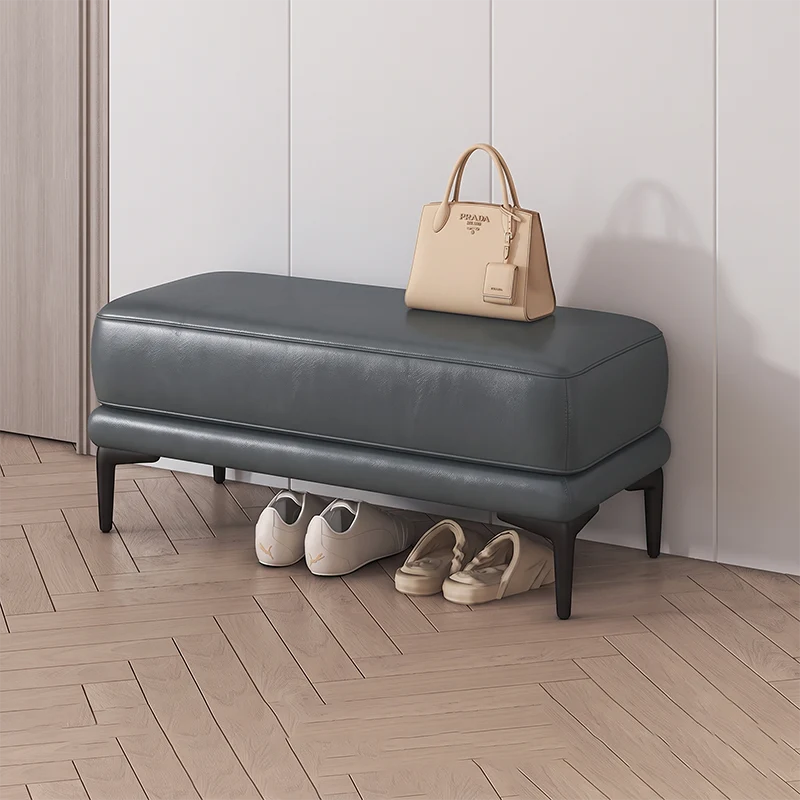 Modern Minimalist Rectangular Synthetic Fabric Sponge Poplar Plywood Iron Bench For Living Room