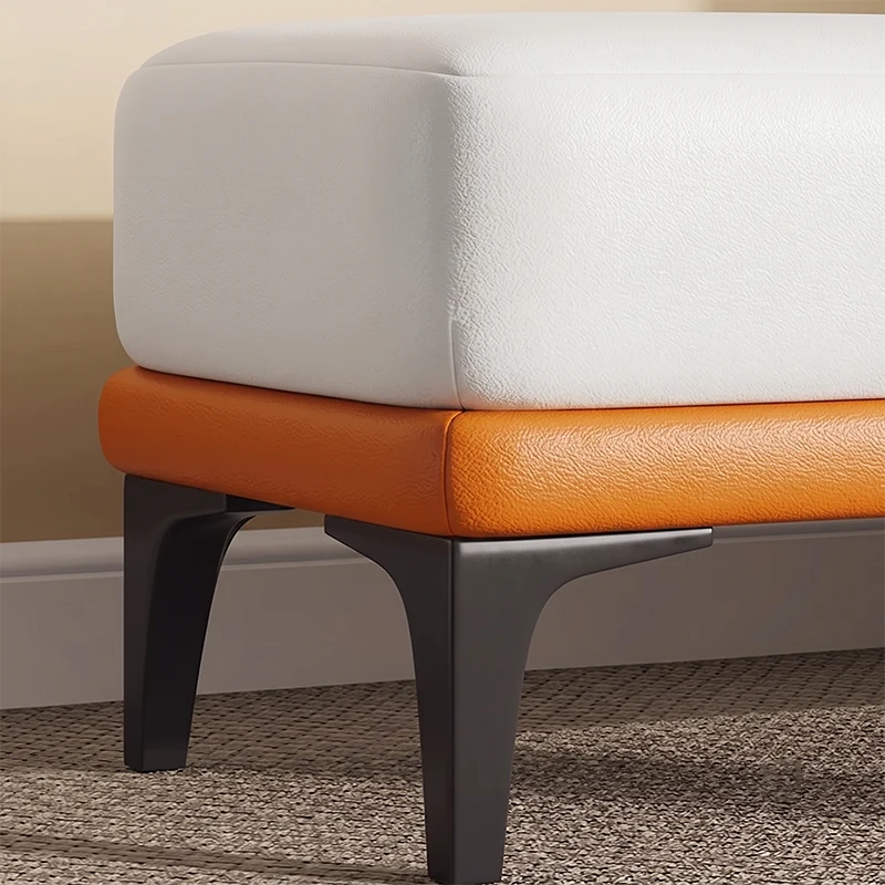 Modern Minimalist Rectangular Synthetic Fabric Sponge Poplar Plywood Iron Bench For Living Room
