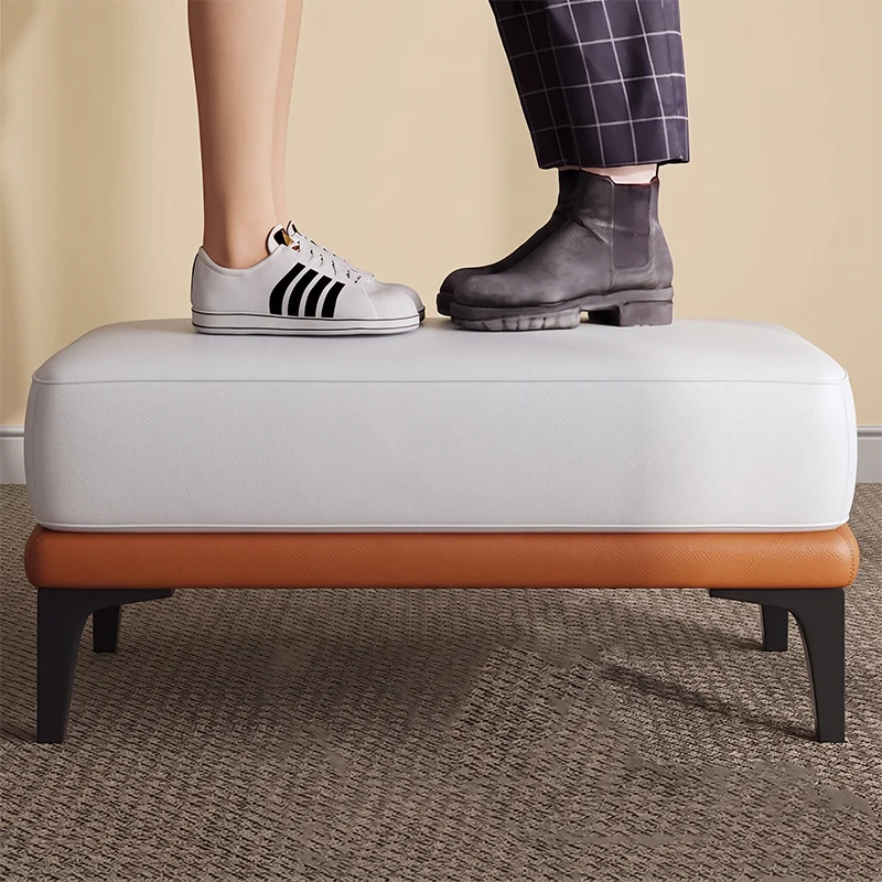 Modern Minimalist Rectangular Synthetic Fabric Sponge Poplar Plywood Iron Bench For Living Room