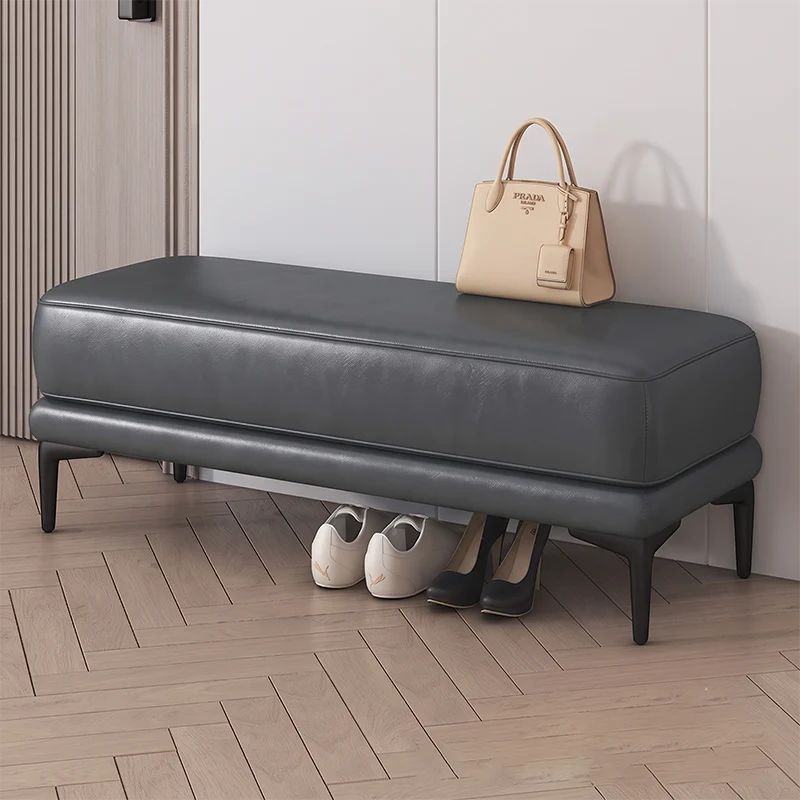 Modern Minimalist Rectangular Synthetic Fabric Sponge Poplar Plywood Iron Bench For Living Room