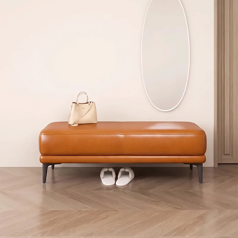 Modern Minimalist Rectangular Synthetic Fabric Sponge Poplar Plywood Iron Bench For Living Room