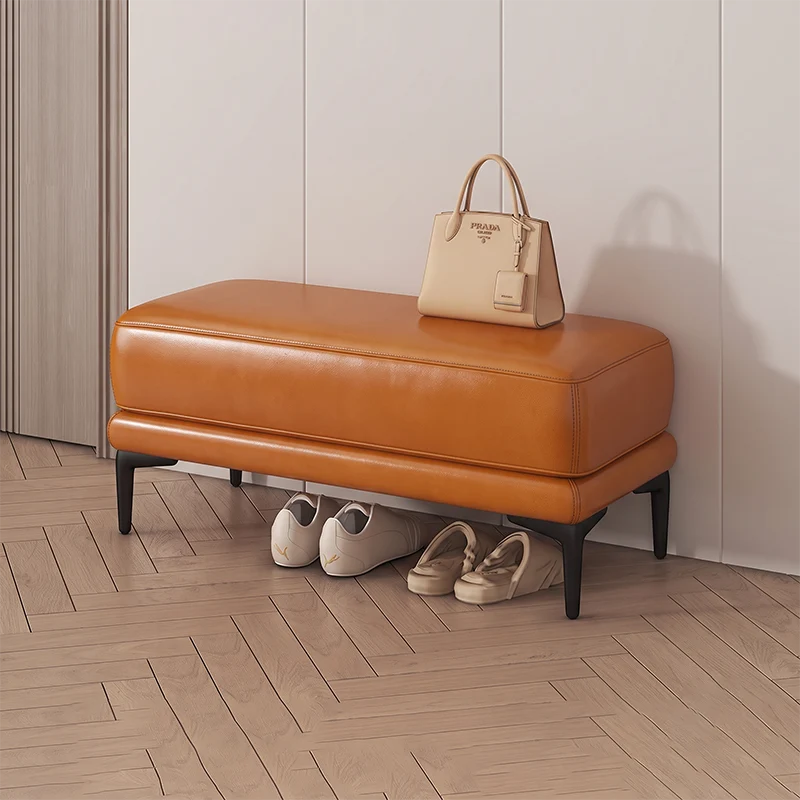 Modern Minimalist Rectangular Synthetic Fabric Sponge Poplar Plywood Iron Bench For Living Room