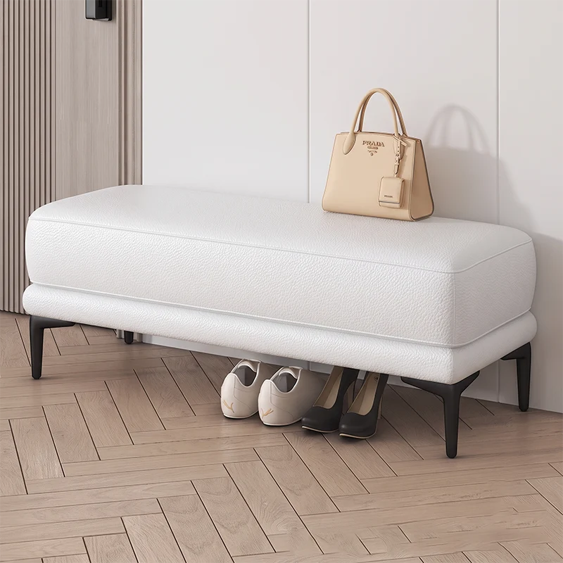 Modern Minimalist Rectangular Synthetic Fabric Sponge Poplar Plywood Iron Bench For Living Room