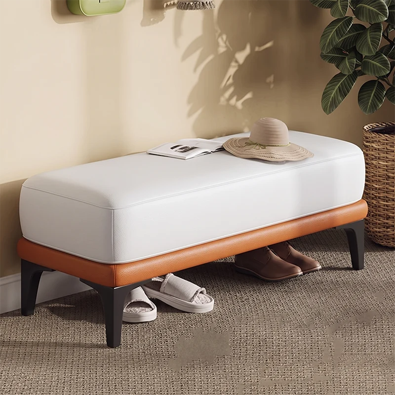 Modern Minimalist Rectangular Synthetic Fabric Sponge Poplar Plywood Iron Bench For Living Room
