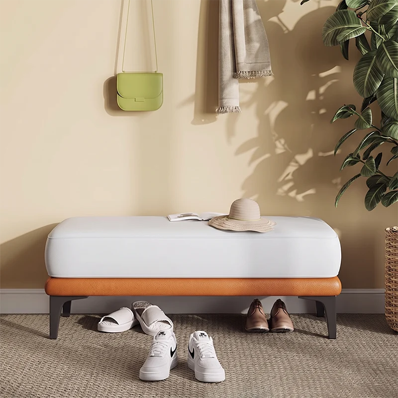 Modern Minimalist Rectangular Synthetic Fabric Sponge Poplar Plywood Iron Bench For Living Room