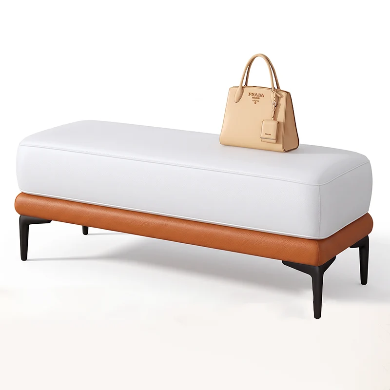 Modern Minimalist Rectangular Synthetic Fabric Sponge Poplar Plywood Iron Bench For Living Room