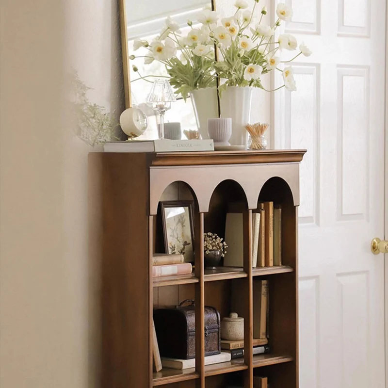 Traditional French Arched Rectangular Solid Wood Display Rack 5-Tier For Living Room