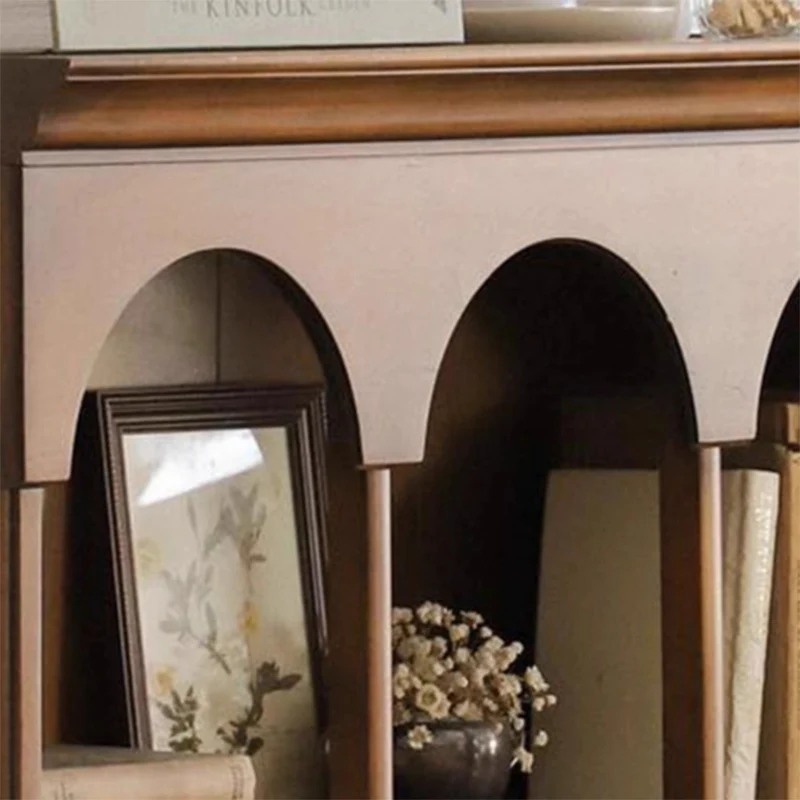 Traditional French Arched Rectangular Solid Wood Display Rack 5-Tier For Living Room