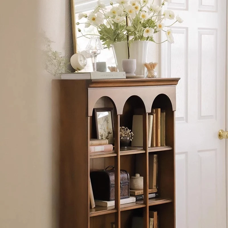 Traditional French Arched Rectangular Solid Wood Display Rack 5-Tier For Living Room