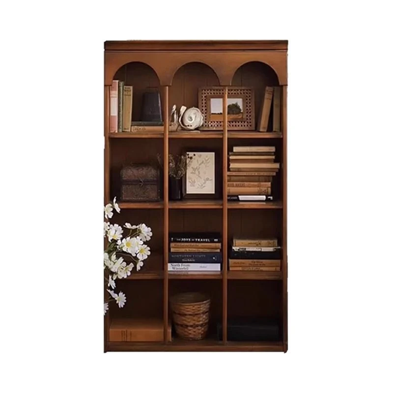 Traditional French Arched Rectangular Solid Wood Display Rack 5-Tier For Living Room