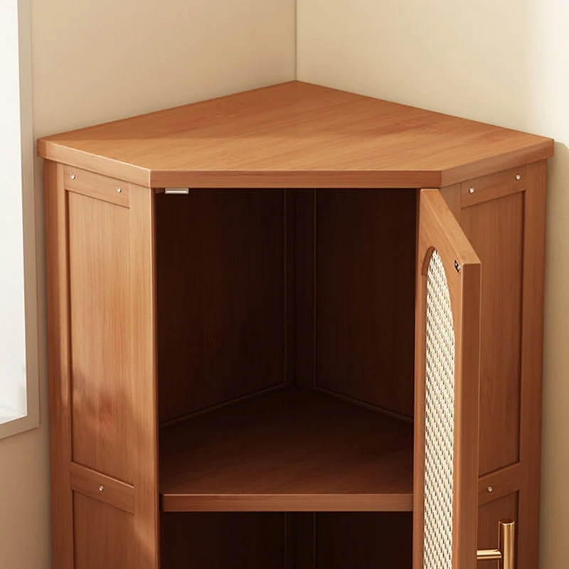 Modern Minimalist Triangle Rectangular Nan Bamboo Glass Fiberboard Weaving Corner Storage Cabinet 1-Drawer For Bedroom