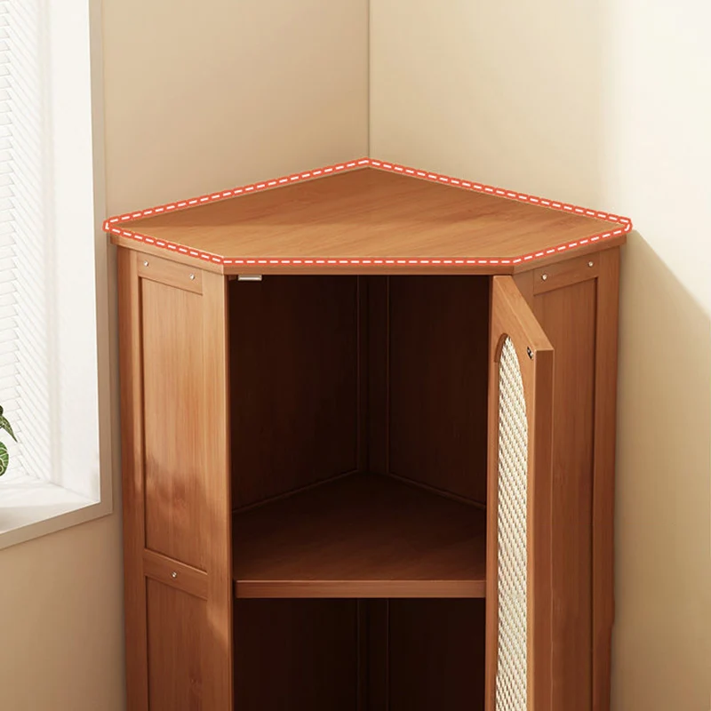 Modern Minimalist Triangle Rectangular Nan Bamboo Glass Fiberboard Weaving Corner Storage Cabinet 1-Drawer For Bedroom