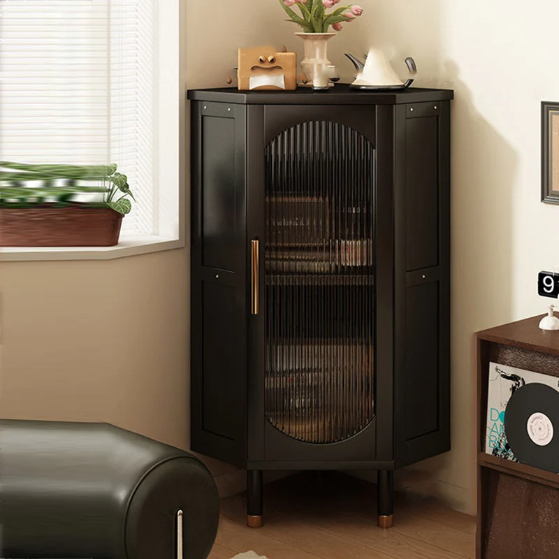 Modern Minimalist Triangle Rectangular Nan Bamboo Glass Fiberboard Weaving Corner Storage Cabinet 1-Drawer For Bedroom