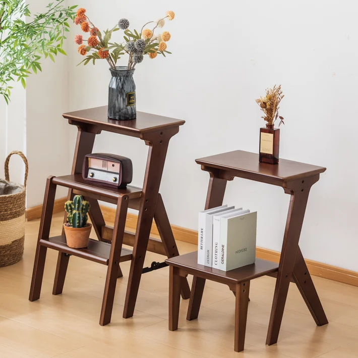 Contemporary Simplicity Ladder Foldable Bamboo Versatile Chair Backless Armless For Living Room