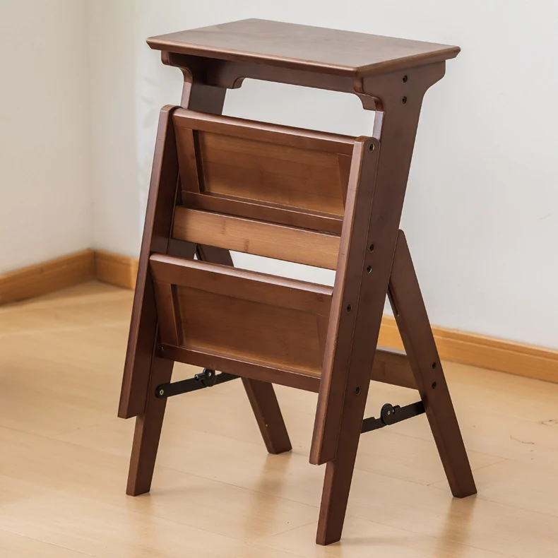 Contemporary Simplicity Ladder Foldable Bamboo Versatile Chair Backless Armless For Living Room