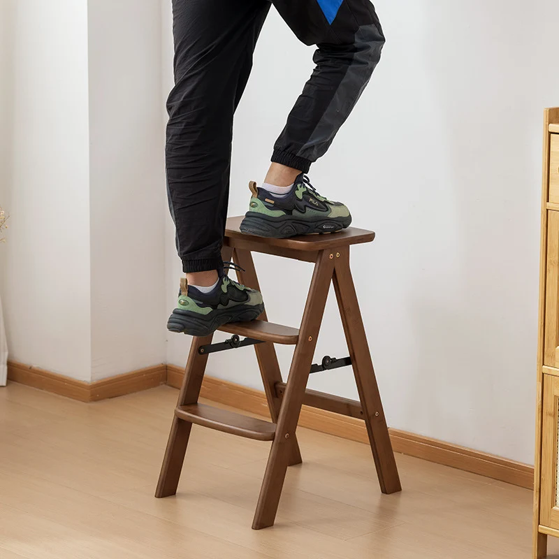 Contemporary Simplicity Ladder Foldable Bamboo Versatile Chair Backless Armless For Living Room