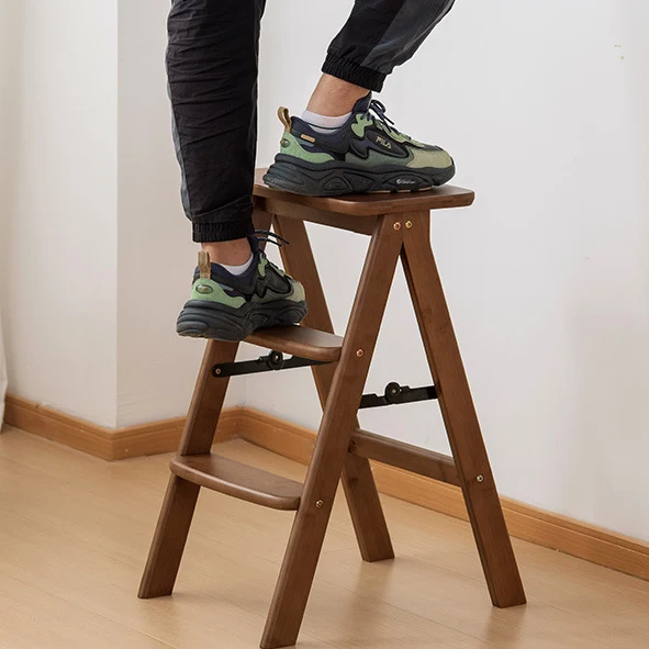 Contemporary Simplicity Ladder Foldable Bamboo Versatile Chair Backless Armless For Living Room