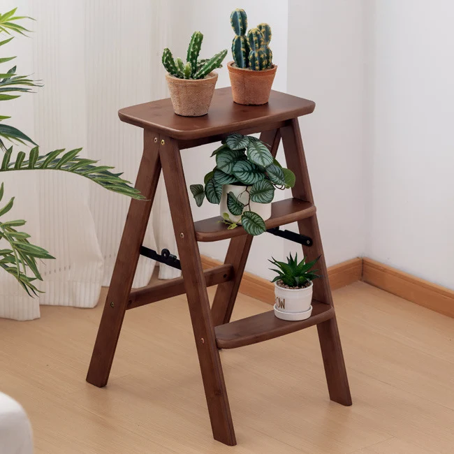 Contemporary Simplicity Ladder Foldable Bamboo Versatile Chair Backless Armless For Living Room