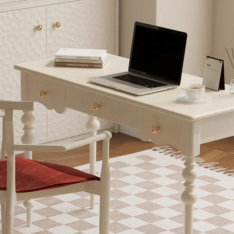 Traditional French Oak Copper Rectangular Roman Column Desk & Chair Set For Home Office