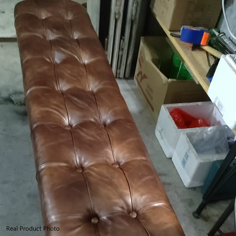 Contemporary Industrial Tufted Faux Leather Upholstered Iron Rectangular Frame Bench For Entryway
